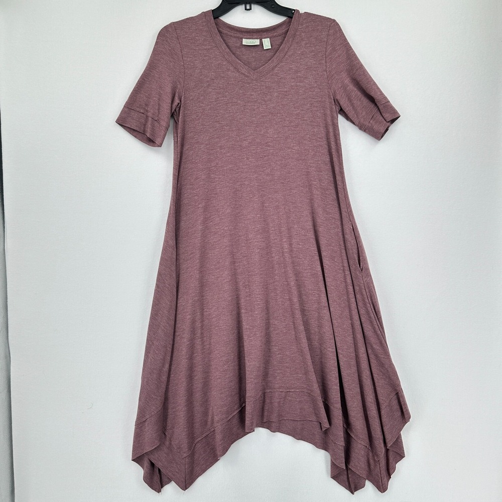 LOGO Lori Goldstein Lounge Shirt Dress Womens XS Purple Handkerchief Hem Stretch